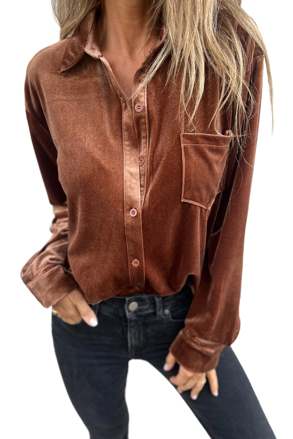 Chestnut Chest Pocket Velvet Shirt