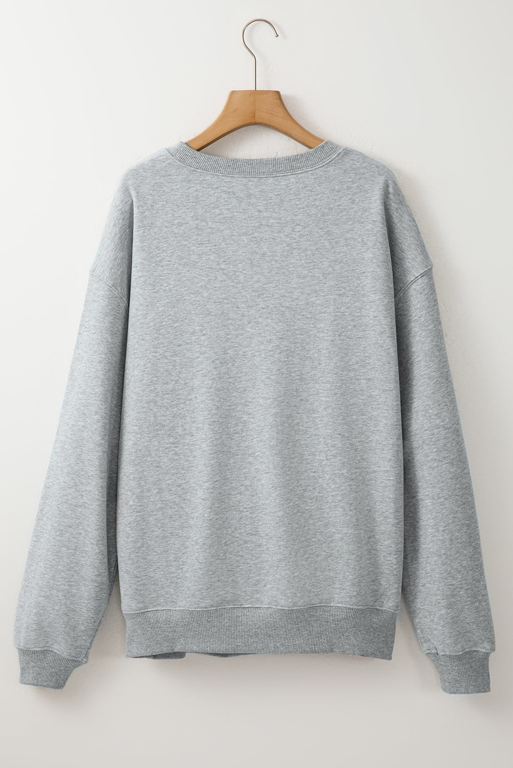 Light Grey Solid Fleece Lined Crew Neck Casual Sweatshirt