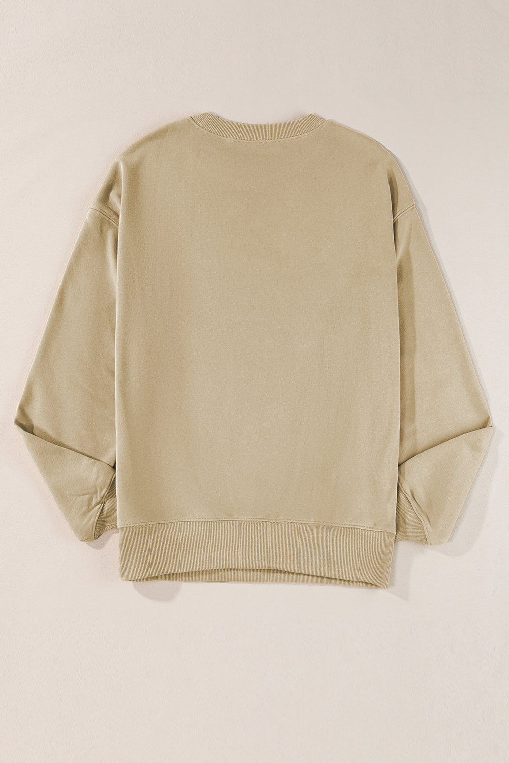 Parchment Solid Fleece Lined Crew Neck Casual Sweatshirt