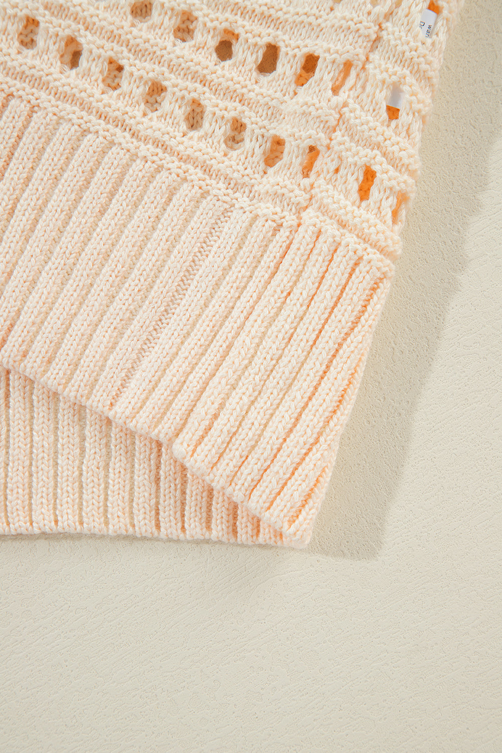 Apricot Solid Color Open Knit Textured Cardigan