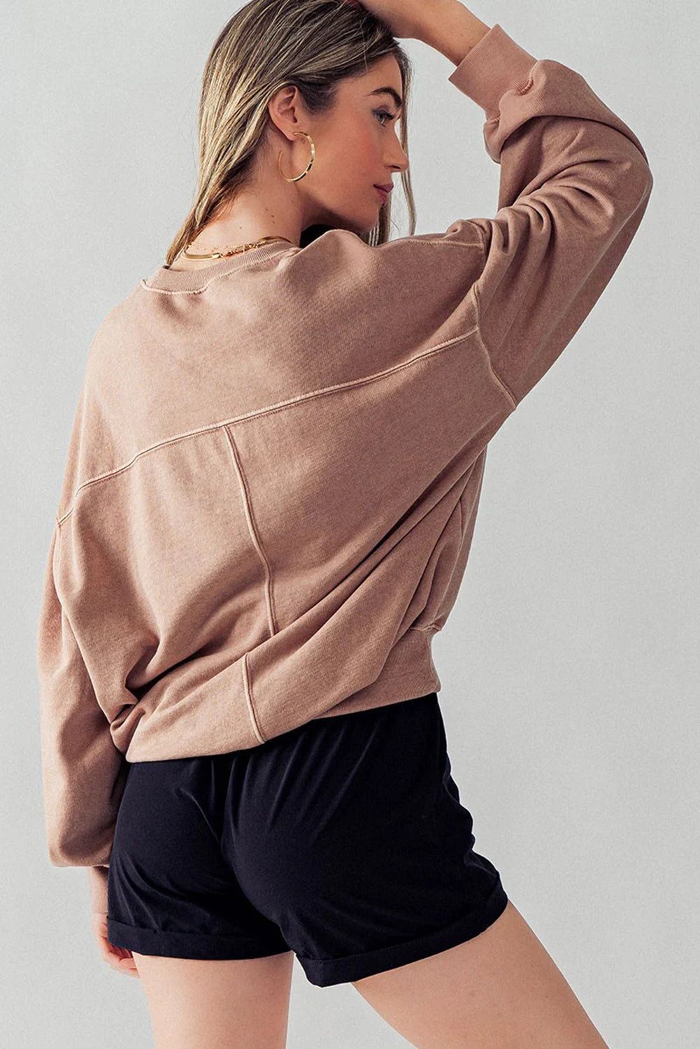 Chestnut Exposed Seam Batwing Sleeve Drop Shoulder Sweatshirt