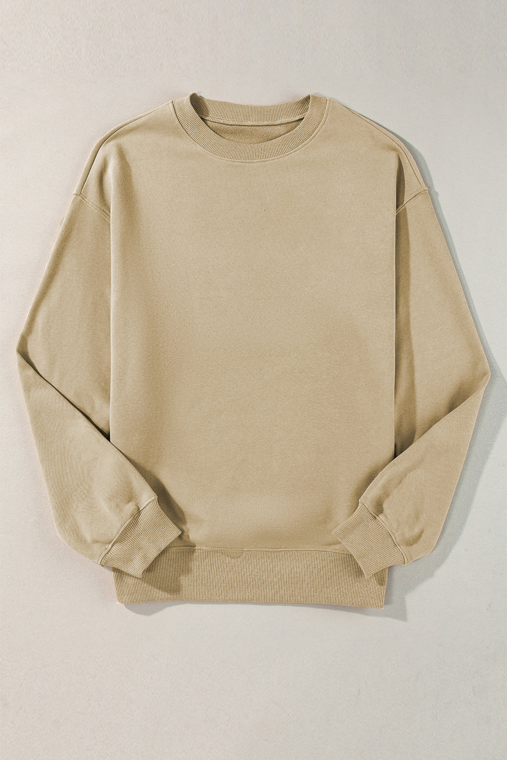 Parchment Solid Fleece Lined Crew Neck Casual Sweatshirt