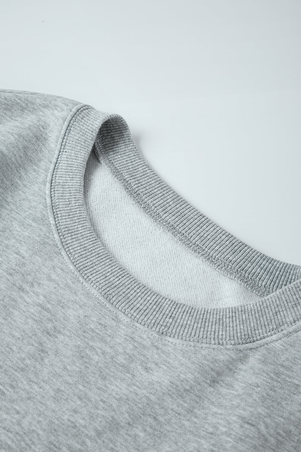 Light Grey Solid Fleece Lined Crew Neck Casual Sweatshirt