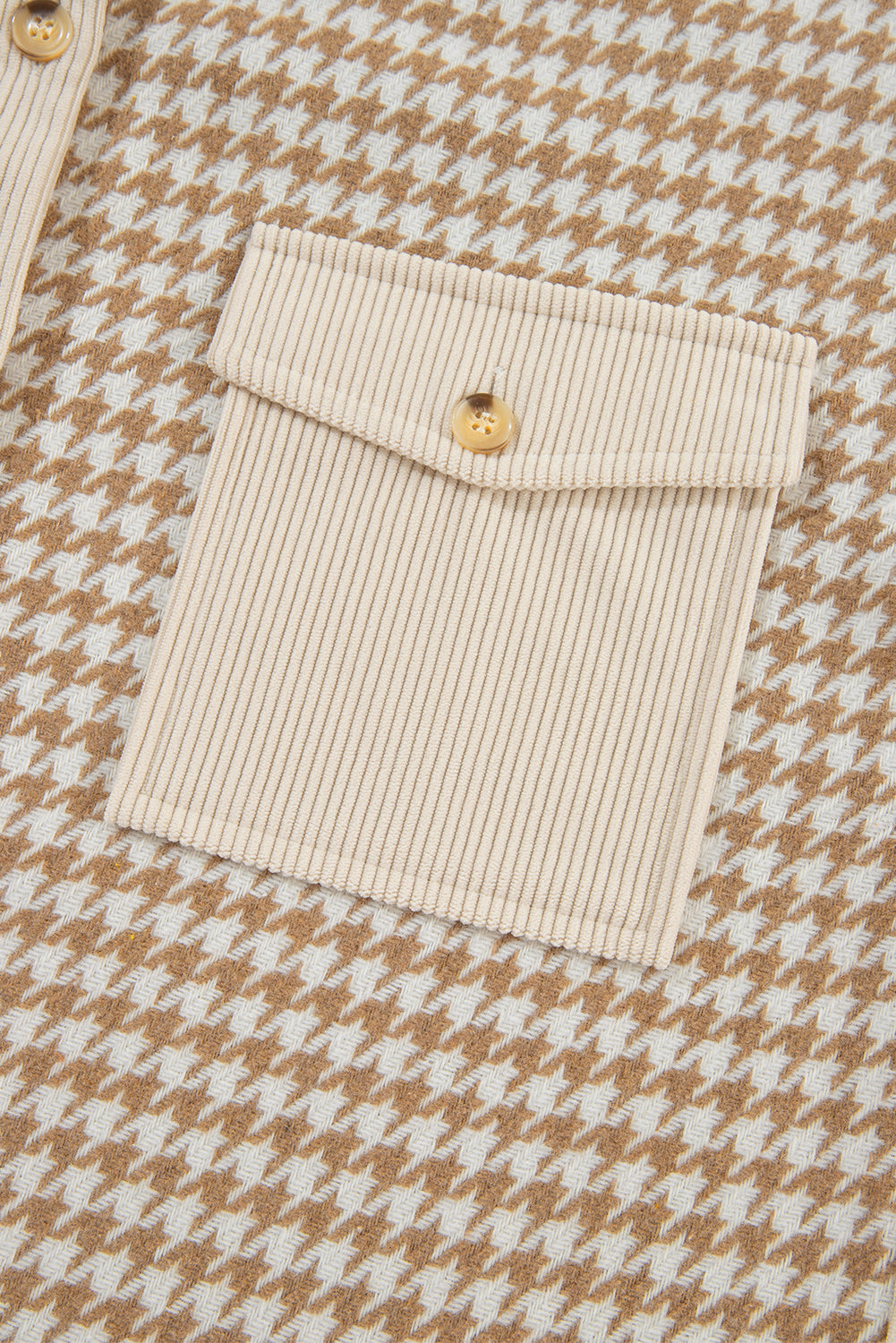 Parchment Houndstooth Corduroy Patchwork Flap Pocket Shacket